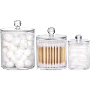 Oz Cotton Swab/Ball/Pad Holder, Qtip Apothecary Jar Clear Bathroom Containers